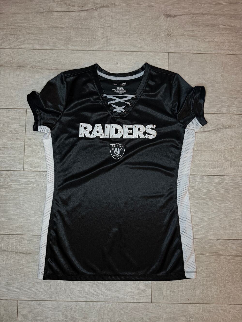 NFL Team Apparel Womens Oakland Las Vegas Raiders Lace Up Shirt Jersey Medium
